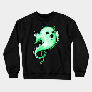 Cute Kawaii Green Ghost Flying By On Halloween Crewneck Sweatshirt